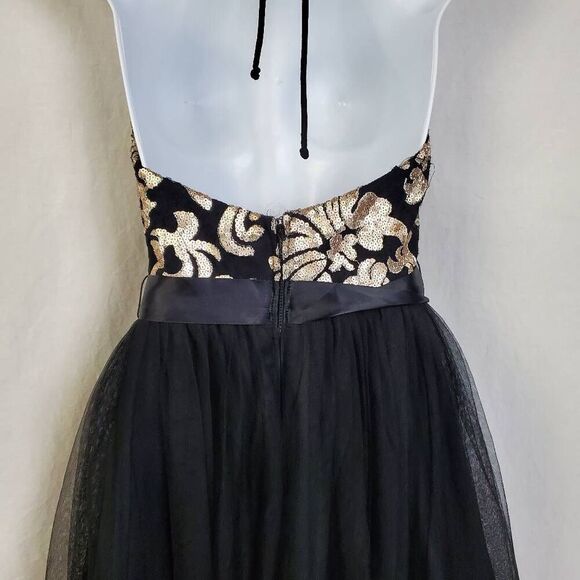 Blondie Nites by Stacy Sklar Size 3 Black & Gold Halter Party Dress Tulle Skirt - Picture 4 of 7
